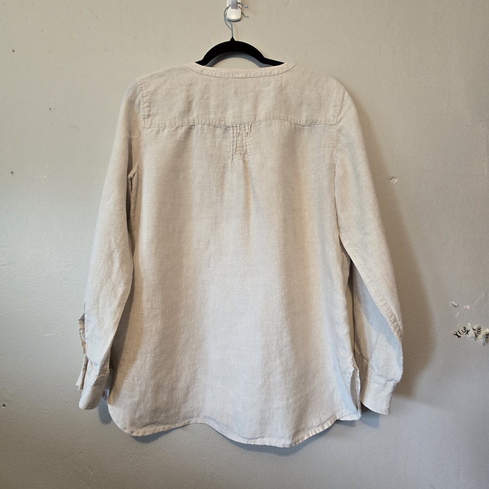 Talbots Linen Blouse Popover Top Shirt Women's L Beige Resort Summer Neutral - Picture 10 of 10